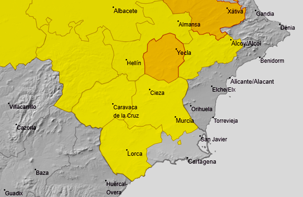 Las tormentas pueden llegar con fuerza al Valle del Guadalentn, que se encuentra en alerta amarilla